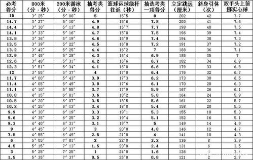 中考体育评分标准